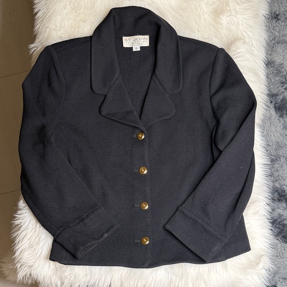 St. John Charcoal Blazer with Brass Buttons 10